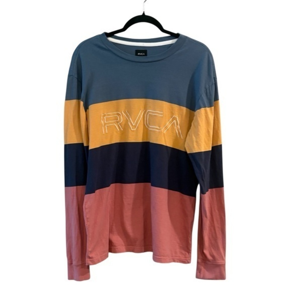 Mens RVCA Color block Long Sleeve Cotton Outdoor Academic Preppy Shirt Size L
